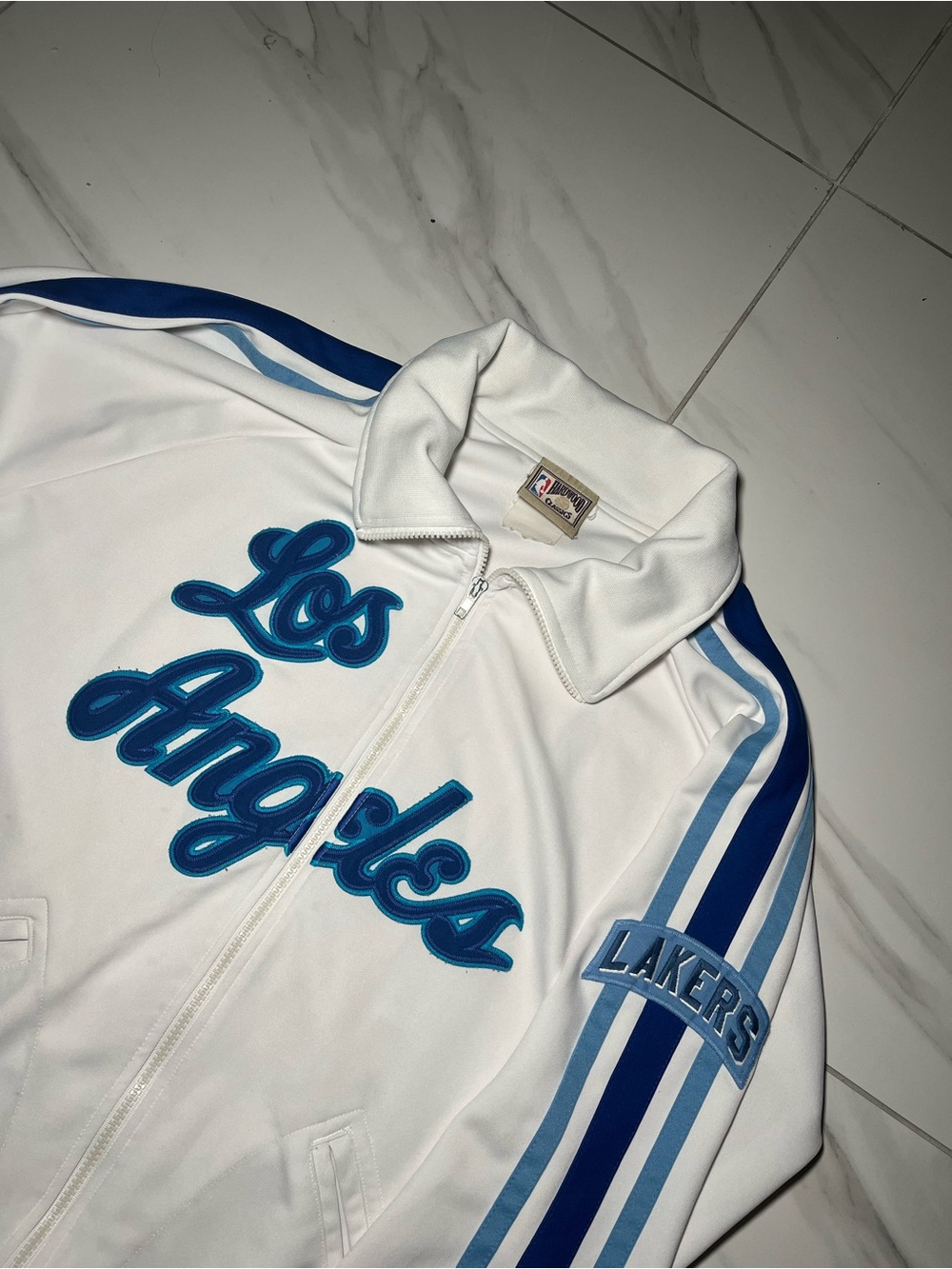 Vintage Majestic Hardwood Classics Los Angeles Lakers Track Jacket Powder Blue